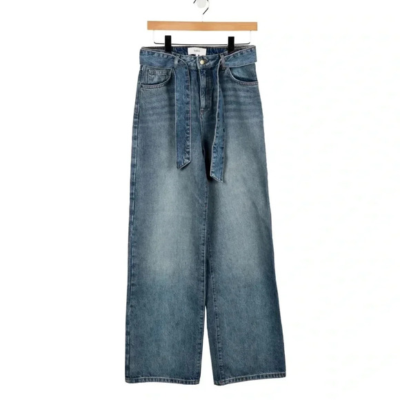 ba&sh Eugene blue jeans high waist wide leg belted Excellent Size 6 US - Picture 3 of 9
